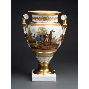 Porcelain Vase With Cavalier Decor - Paris 1840