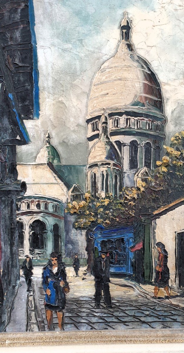 Paris Montmartre Huile Sur Toile Par Jacques Duflot-photo-3