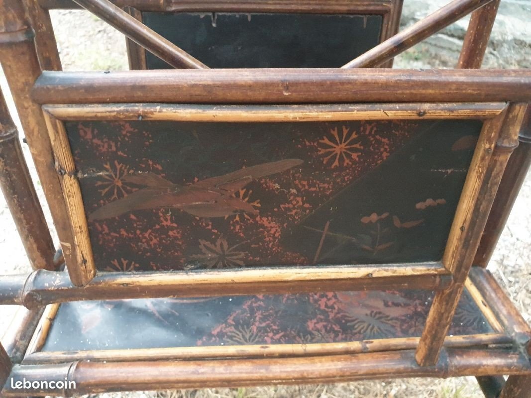 Antique Anglo-japanese Bamboo Magazine Rack-photo-3