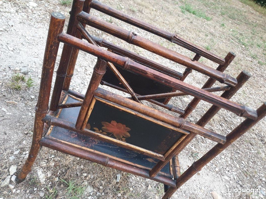 Antique Anglo-japanese Bamboo Magazine Rack