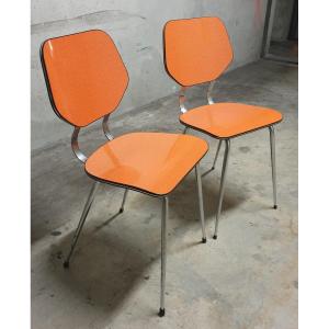 Chaise De Cuisine Brabantia En Formica Orange, Design Vintage, Années 1960