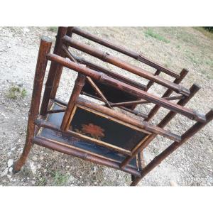 Antique Anglo-japanese Bamboo Magazine Rack