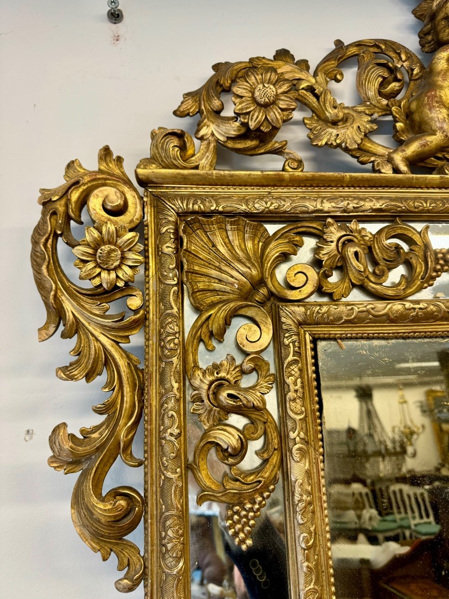 19th Century Louis 14 Style Carved Wood Mirror-photo-4