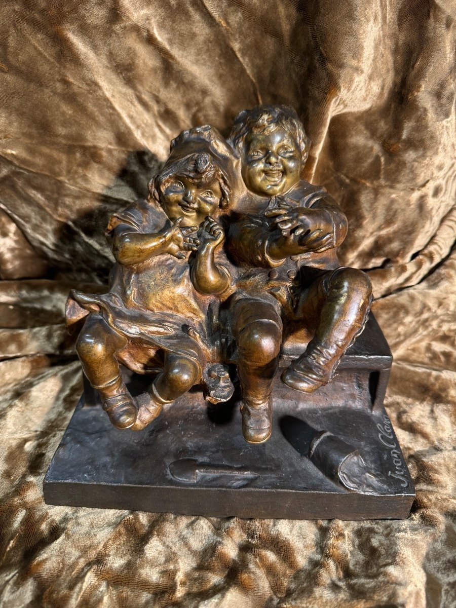 Bronze 2 Enfants Sur une banquette Par Juan Clara