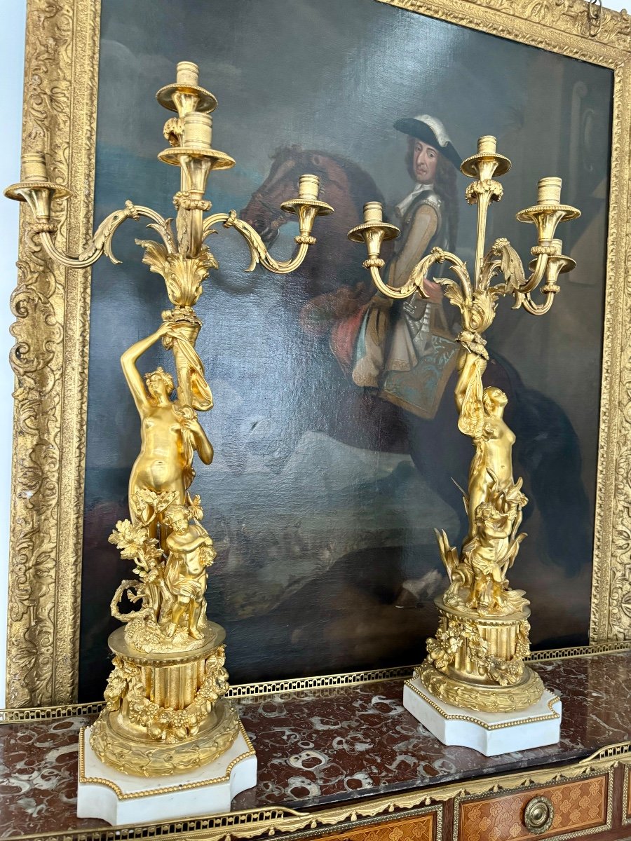 Pair Of Gilt Bronze Candelabra 