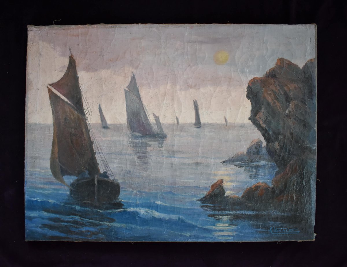 Rene Lacaze - Coastal Landscape With Sailing Boats-photo-2