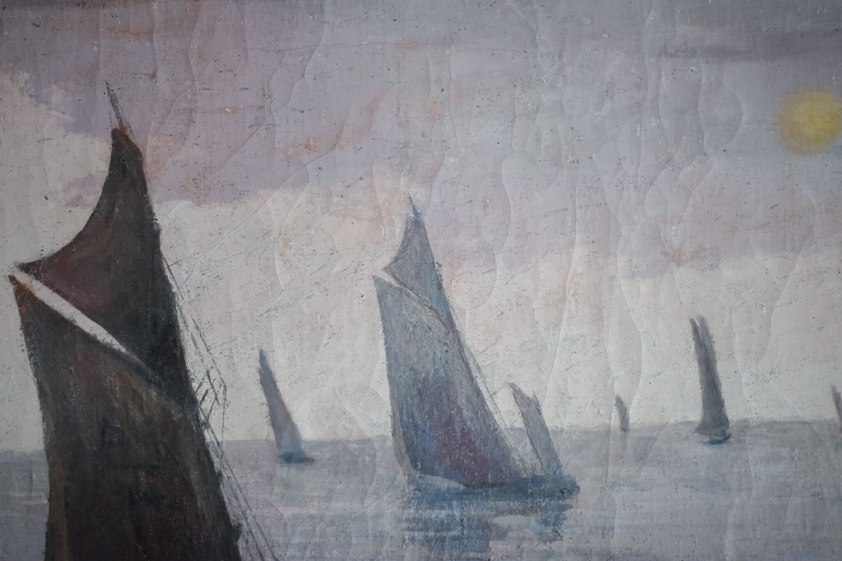 Rene Lacaze - Coastal Landscape With Sailing Boats-photo-1