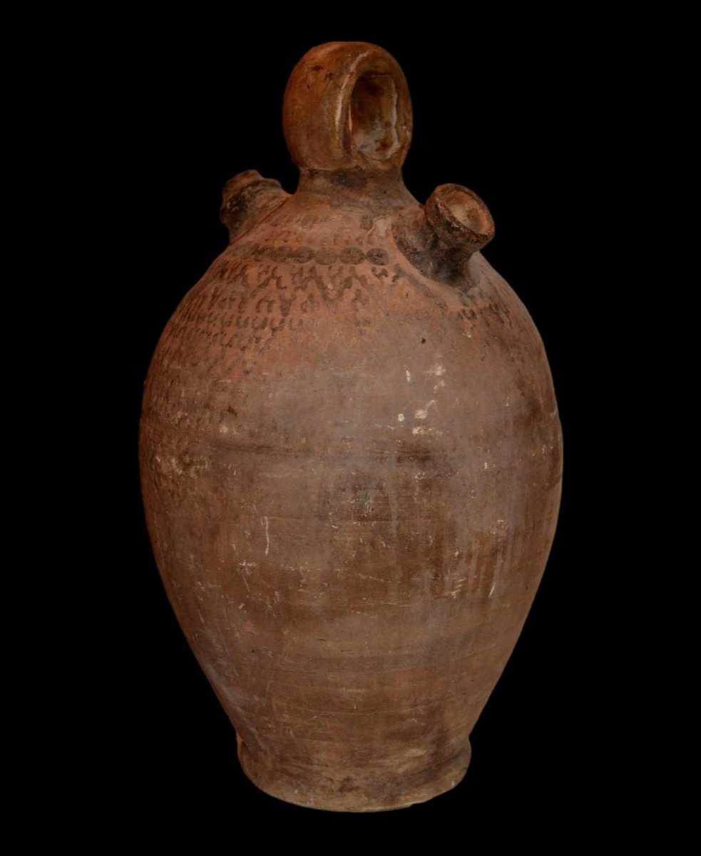 Berber Jug, Ht 44 Cm, Hand-painted Terracotta, Haouz, Morocco, Early 20th Century-photo-1