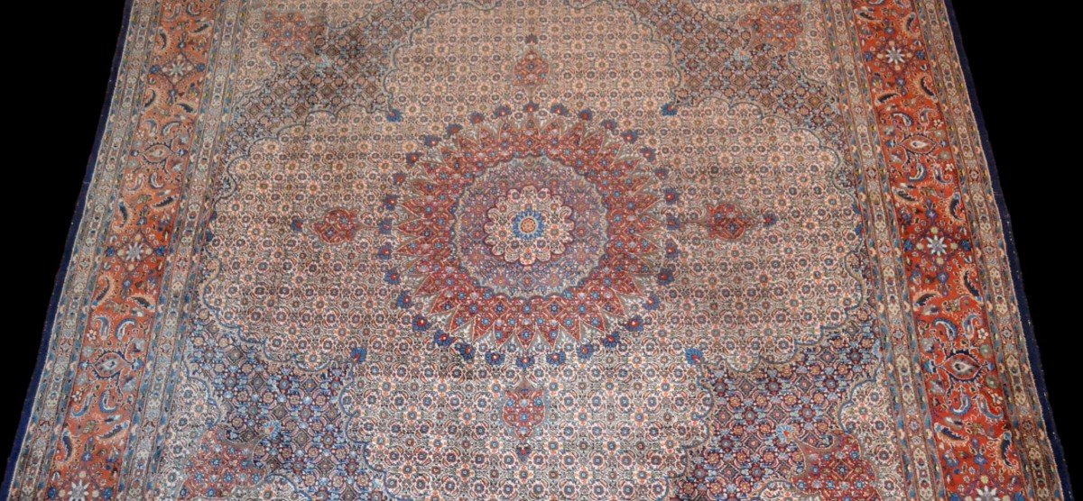 Tapis Moud Mahi carré, Persan, 300 cm x 300 cm, laine nouée main en Iran, très bon état, 1980-photo-2