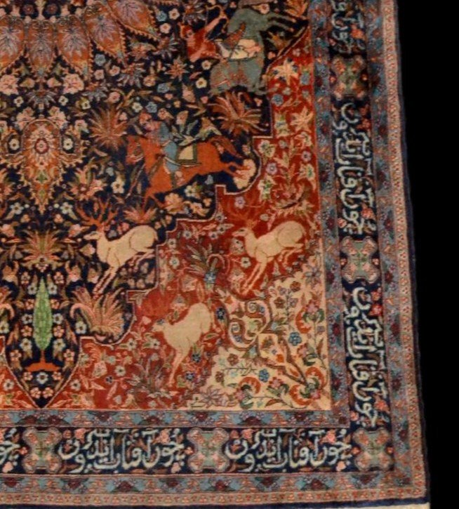 Tapis de chasse Tabriz, Indo-persan, 138 x 220 cm, laine nouée main vers 1960-1970, superbe-photo-3