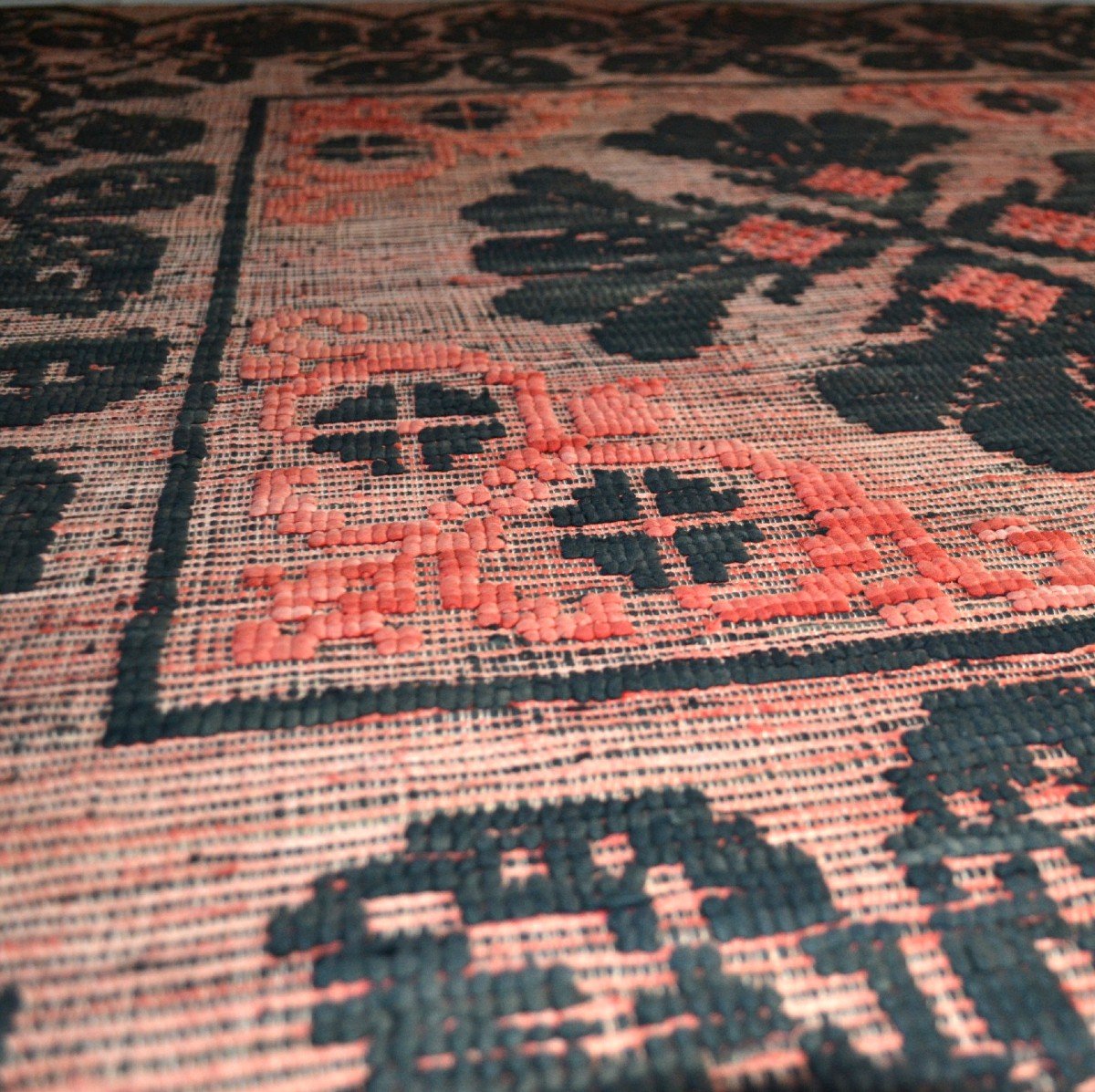 Art Déco Carpet 1920 - 1950, 155 Cm X 190 Cm, Hand-woven Cotton, Floor Or Table Carpet, Very Good Condition-photo-4