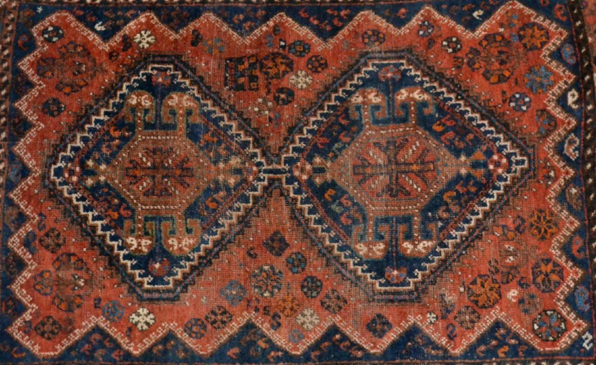 Tapis Gashghaï, laine sur laine nouée main, 115 x 152 cm, Iran, début du XXème en très bel état-photo-3