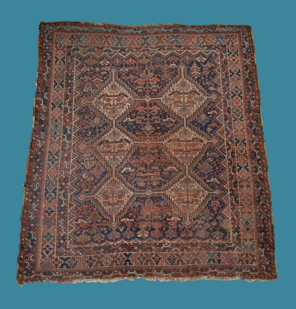 Khamseh Nomad Carpet, 172 X 198 Cm, Wool On Wool, Hand-knotted In Iran, Early 20th Century-photo-7