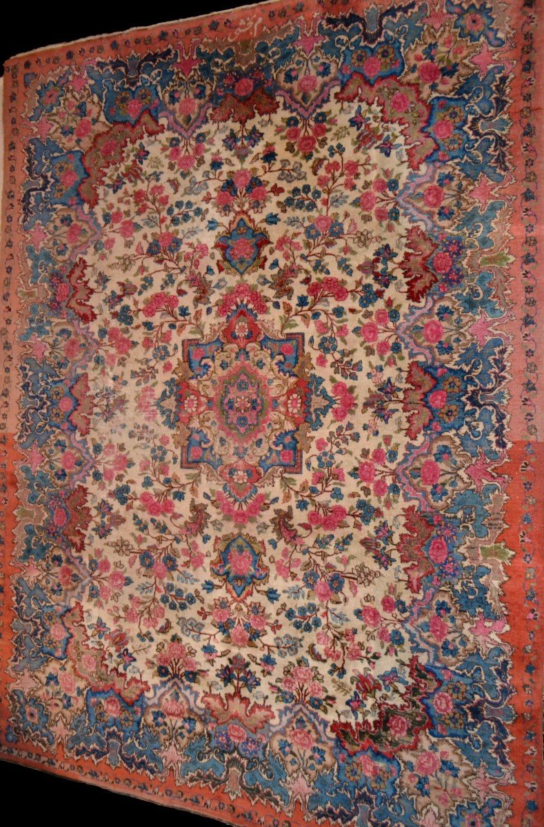 Tapis Kirman signé, art nouveau, 255 x 345 cm, laine nouée main, Perse, début du XXème siècle-photo-4