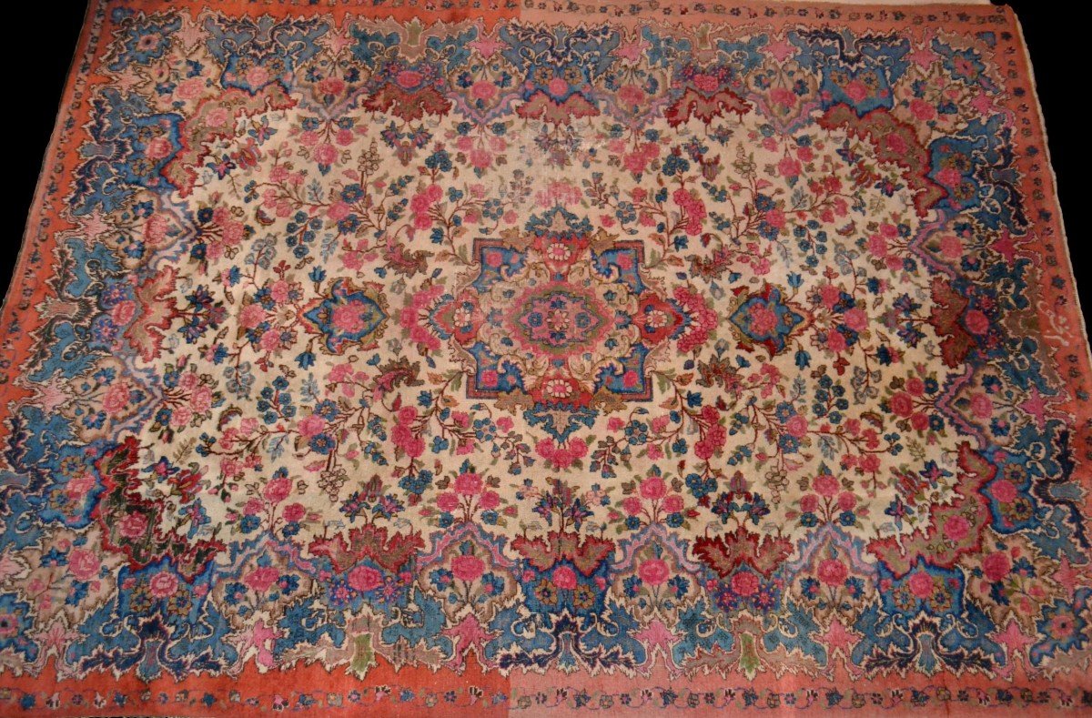 Tapis Kirman signé, art nouveau, 255 x 345 cm, laine nouée main, Perse, début du XXème siècle-photo-3