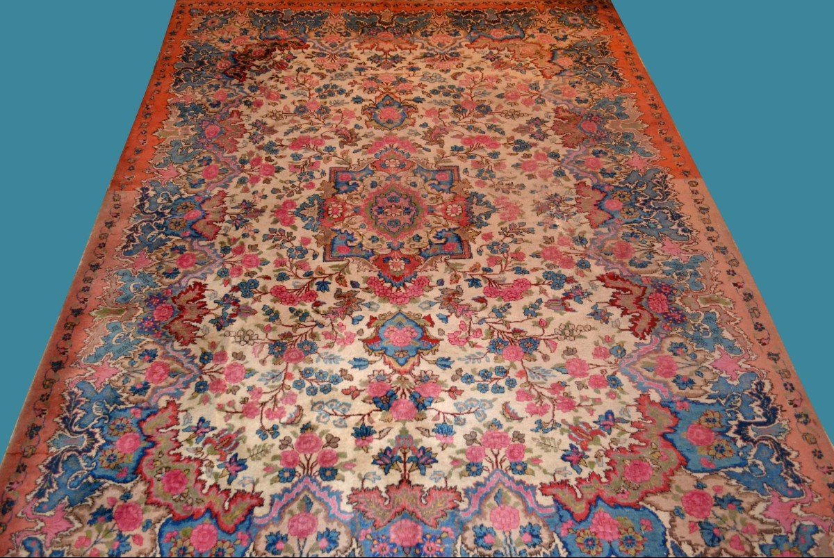 Tapis Kirman signé, art nouveau, 255 x 345 cm, laine nouée main, Perse, début du XXème siècle-photo-7