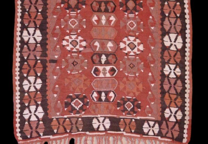 Kilim anatolien, 77 cm x 138 cm, laine nouée main, décor de niche, vers 1960/1970 parfait état-photo-4