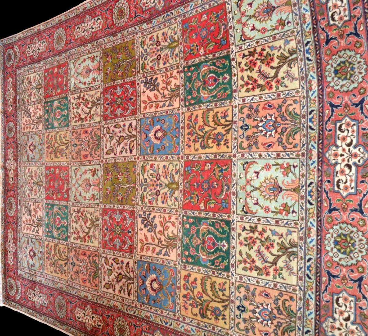 Tabriz In The Four Seasons, 280 X 396 Cm, Kork Wool, Hand-knotted In Iran Around 1980, Very Good Condition-photo-4