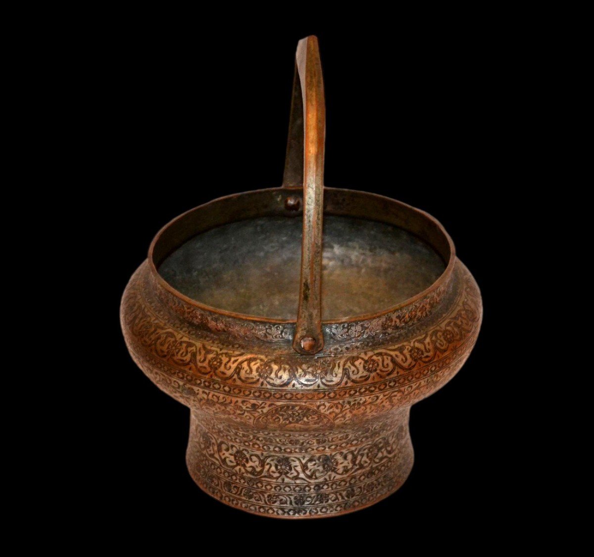 19th Century Kadjar Hammam Bucket, Tinned Copper, Finely Chiseled Hunting Scenes, Persia (iran)-photo-4