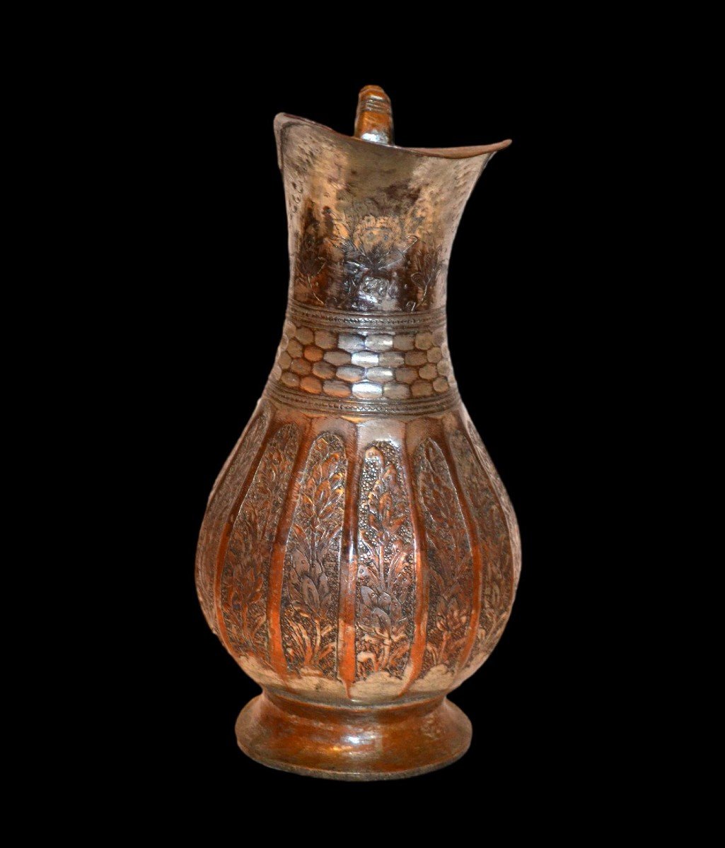 Persian  Bronze Ewer, Doltcha,19th Century, Decorated On All Sides-photo-3