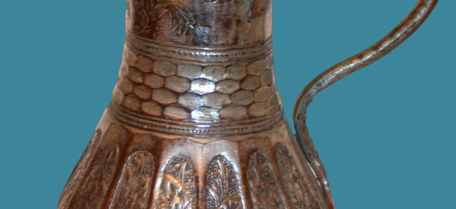 Persian  Bronze Ewer, Doltcha,19th Century, Decorated On All Sides-photo-2