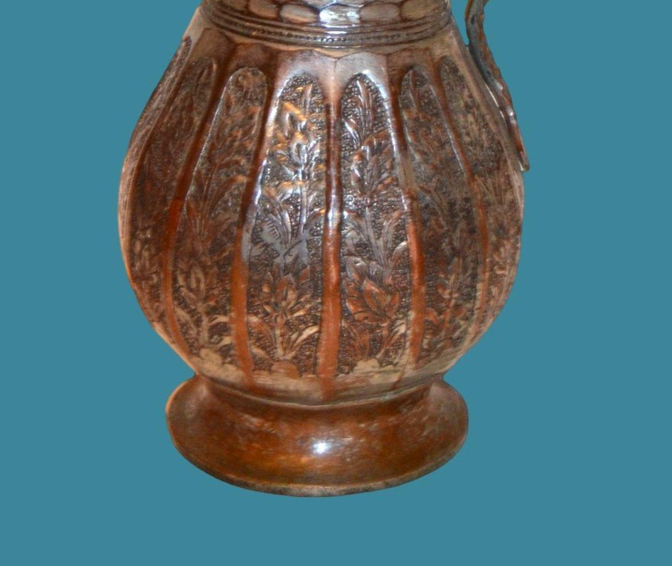 Persian  Bronze Ewer, Doltcha,19th Century, Decorated On All Sides-photo-3