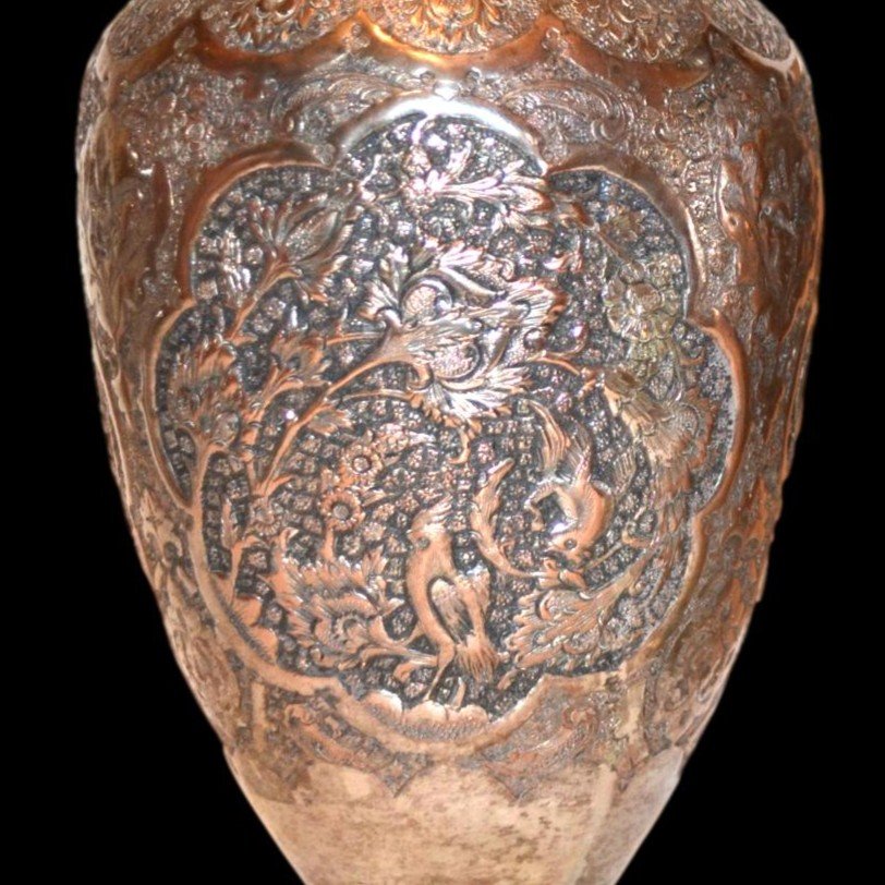 Paire de vases de mariage, fin de la Dynastie Kadjar, Perse, début du XXème, en métal argenté-photo-3