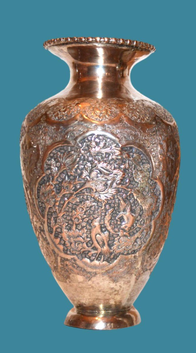Paire de vases de mariage, fin de la Dynastie Kadjar, Perse, début du XXème, en métal argenté-photo-7