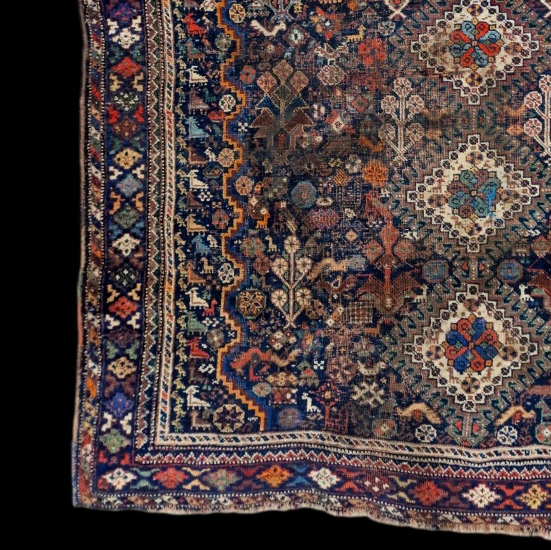 Tapis Kachkaï ancien, 157 cm x 193 cm, laine nouée main en Perse, fin XIXème début du XXème S-photo-1