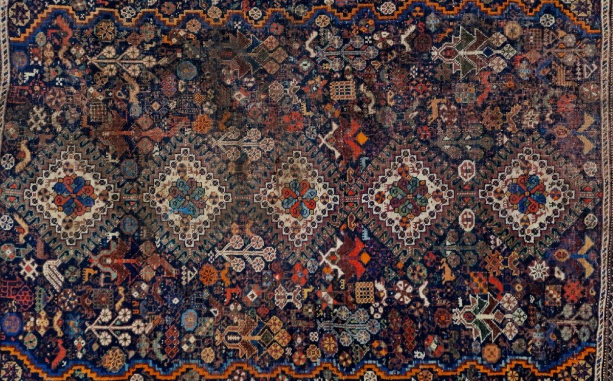 Tapis Kachkaï ancien, 157 cm x 193 cm, laine nouée main en Perse, fin XIXème début du XXème S-photo-3