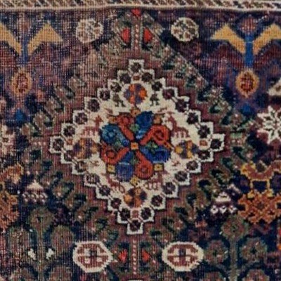 Tapis Kachkaï ancien, 157 cm x 193 cm, laine nouée main en Perse, fin XIXème début du XXème S-photo-5