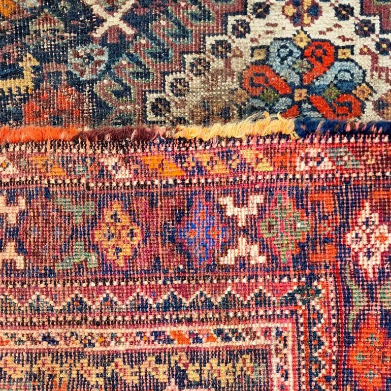 Tapis Kachkaï ancien, 157 cm x 193 cm, laine nouée main en Perse, fin XIXème début du XXème S-photo-7