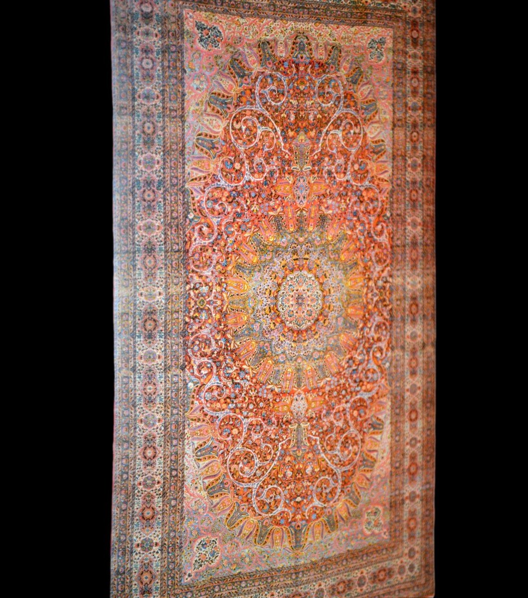 Ancient Kirman, 316 X 432 Cm, Medallion With Radiant Rosette, Persia, Late 19th Century-photo-7