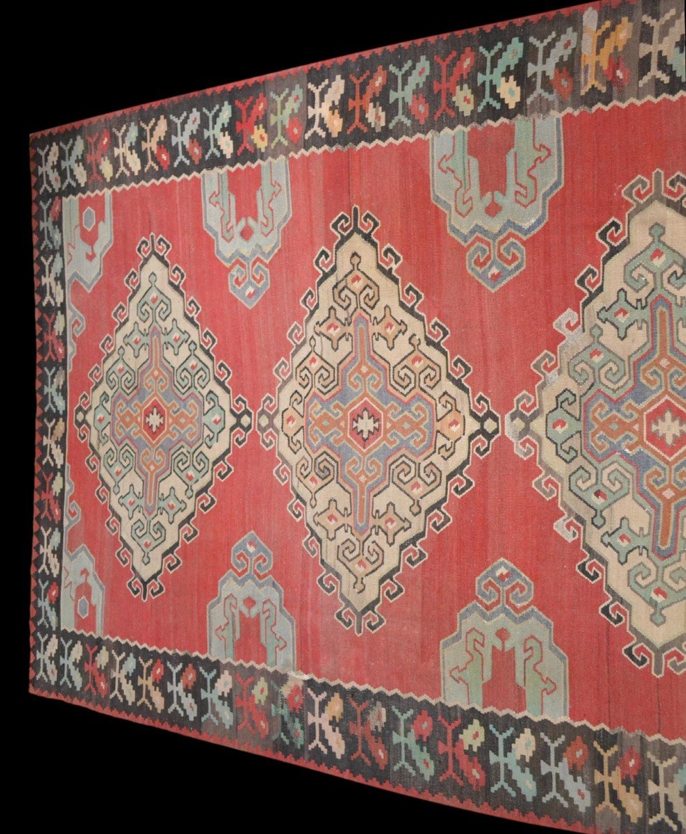 Important et lourd Kilim, 258 cm x 350 cm, laine vers 1960/1970, Anatolie, Turquie, très beau-photo-4