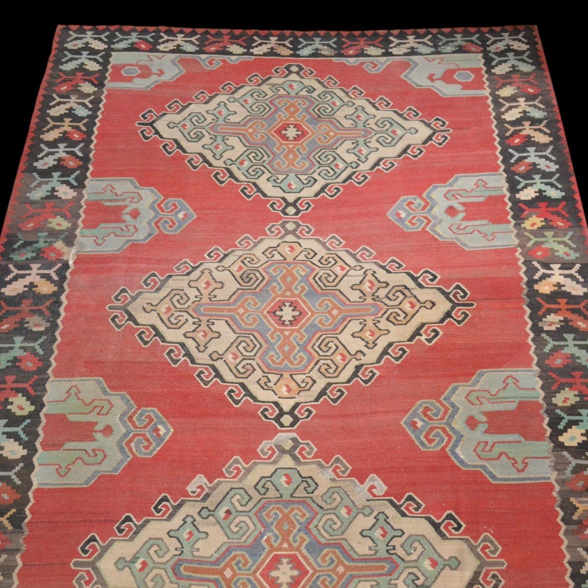Important et lourd Kilim, 258 cm x 350 cm, laine vers 1960/1970, Anatolie, Turquie, très beau