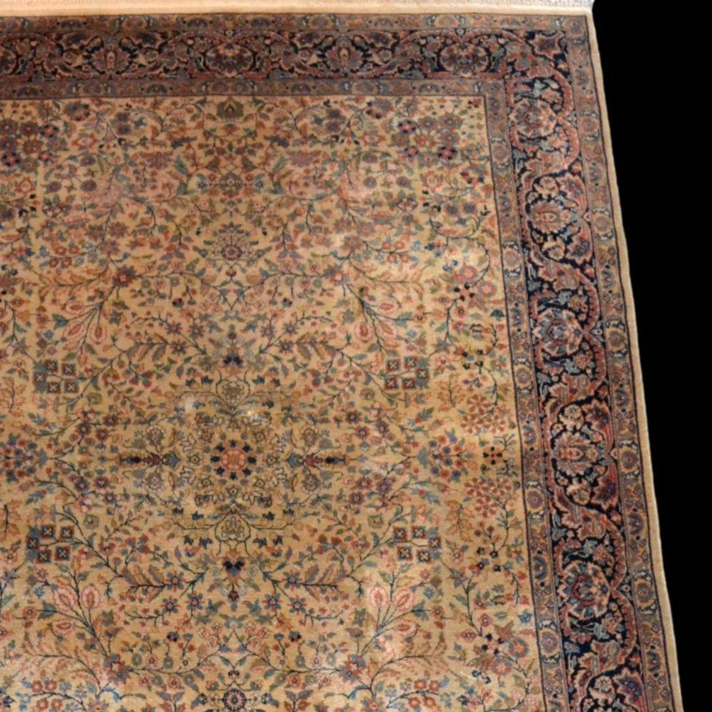 Agra, laine nouée main, 170 x 238 cm, tapis de très grand confort, Inde vers 1970, décor floral-photo-1