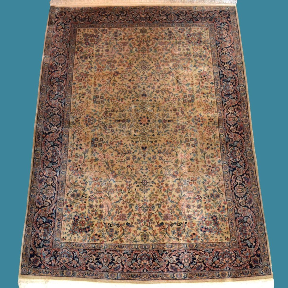 Agra, Hand-knotted Wool, 170 X 238 Cm, Very Comfortable Rug, India Around 1970, Floral Decoration-photo-7