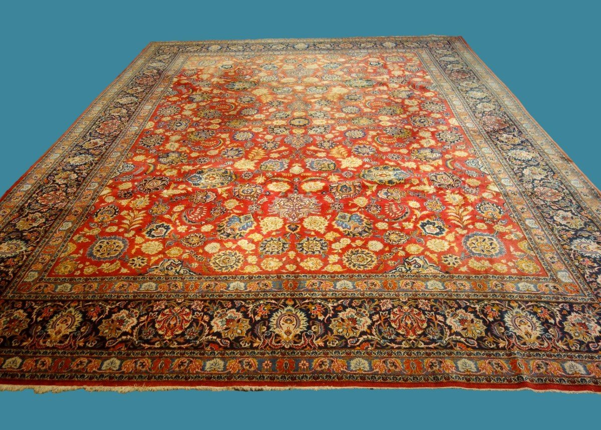 Kashan Kork Wool, 320 Cm X 428 Cm, Hand-knotted In Iran Around 1970-1980, Floral Decoration-photo-3