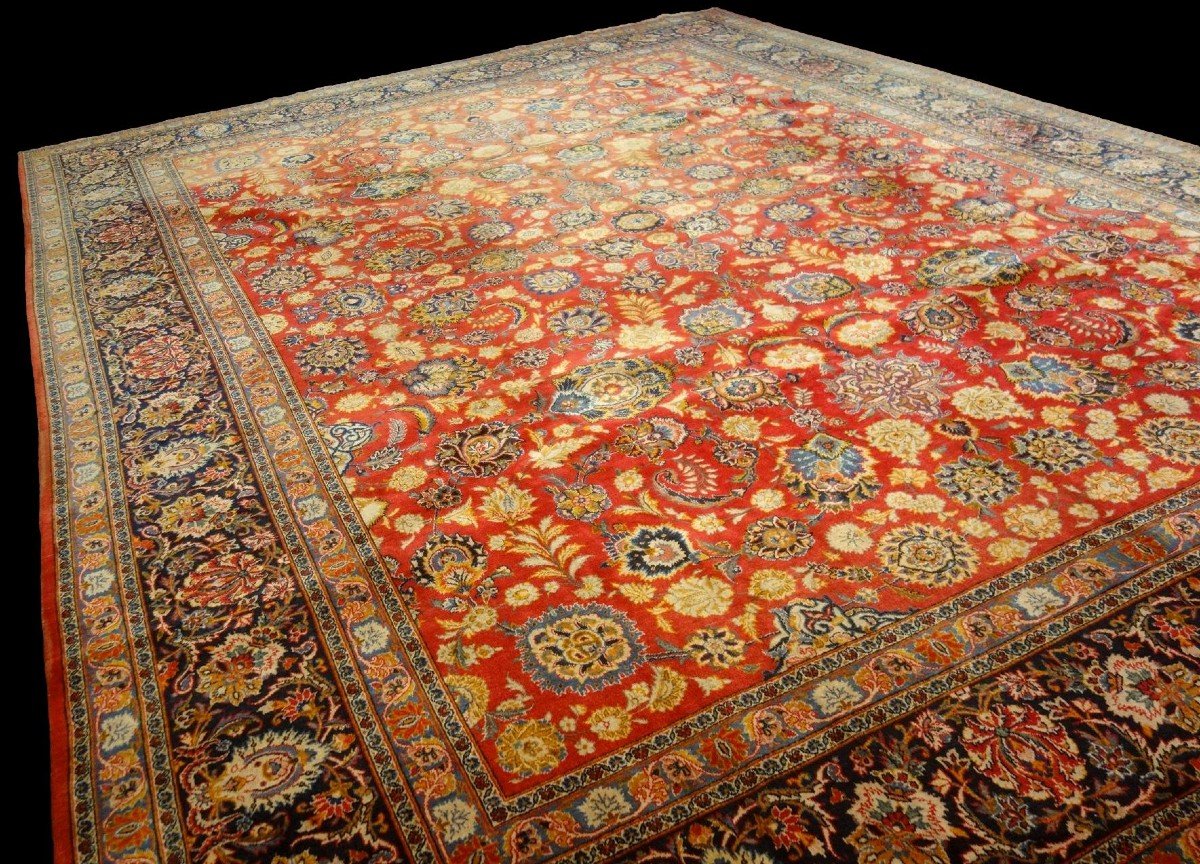 Kashan Kork Wool, 320 Cm X 428 Cm, Hand-knotted In Iran Around 1970-1980, Floral Decoration-photo-1