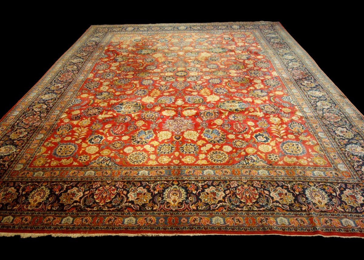 Kashan Kork Wool, 320 Cm X 428 Cm, Hand-knotted In Iran Around 1970-1980, Floral Decoration-photo-8