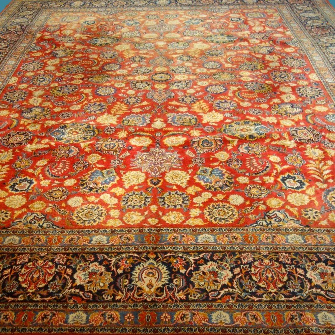 Kashan Kork Wool, 320 Cm X 428 Cm, Hand-knotted In Iran Around 1970-1980, Floral Decoration