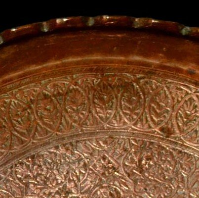 Oriental Tray With Floral Decoration Engraved With A Chisel, Red Copper, Turkey From The 19th Century-photo-3
