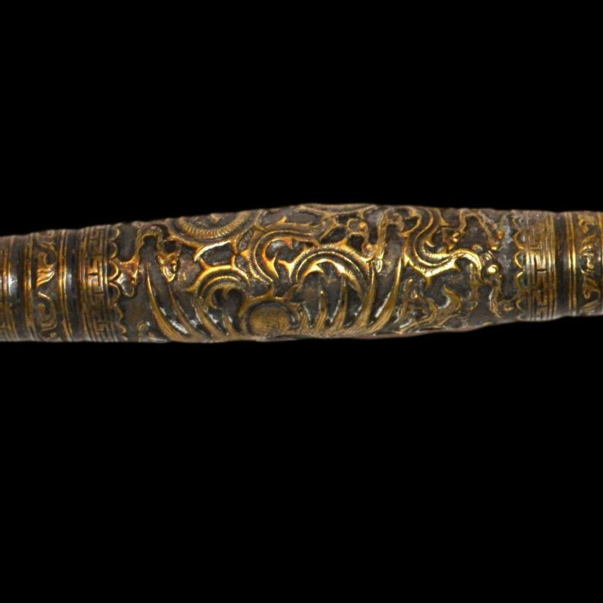 Opium Pipe, China, Rare And Important Old Piece In Silvered Brass From The 19th Century-photo-2
