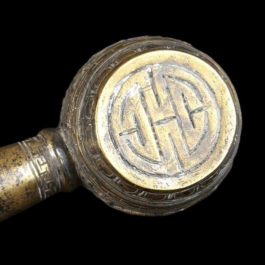 Opium Pipe, China, Rare And Important Old Piece In Silvered Brass From The 19th Century-photo-6