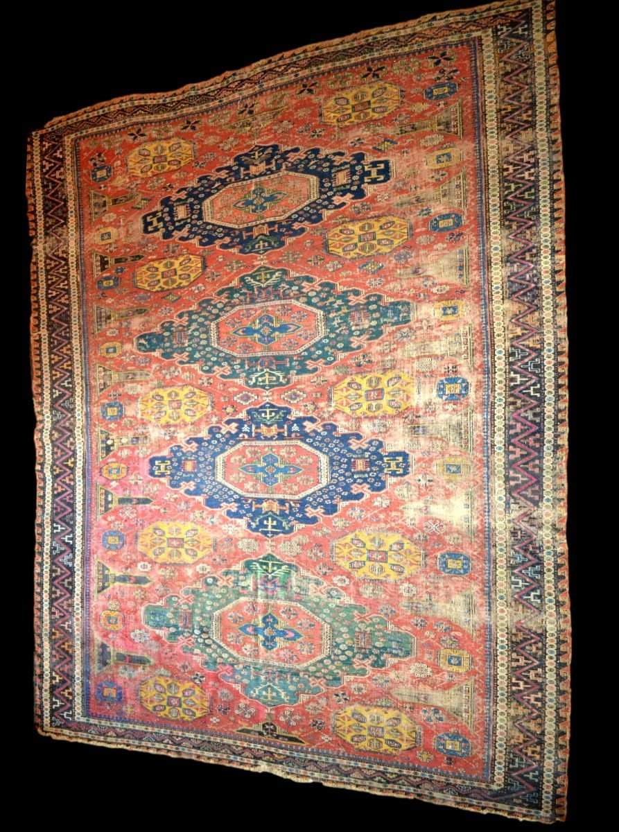 Old Kilim Soumak, 224 X 284 Cm, Azerbaijan, Caucasus, Hand-knotted Wool/wool, 19th Century-photo-1