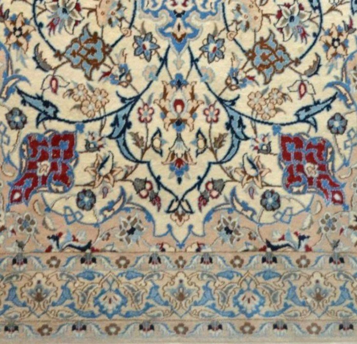 Na'in, tapis persan, 129 x 240 cm, laine kork & soie nouées main Iran vers 1980, parfait état-photo-5