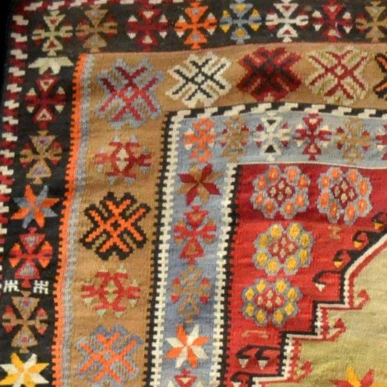 Extraordinary Obruk - Prayer Kilim, 140 X 197 Cm, Woven Wool Late 19th Century Early 20th Century-photo-5