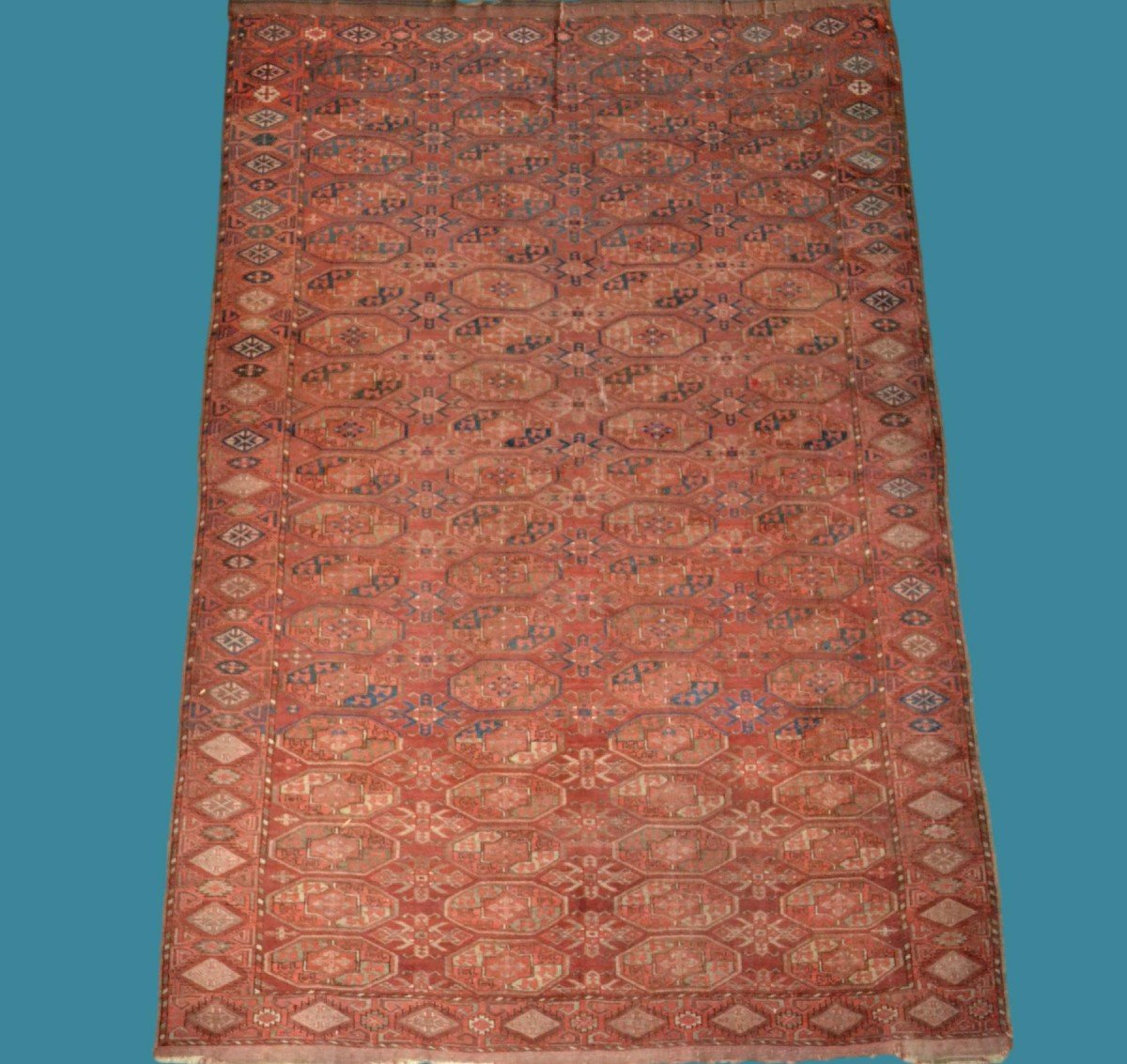 Tapis Turkmène, Yomoud, gul Tauk-nuska, 160 x 246 cm, rarissime grand modèle d'époque XIXème-photo-8