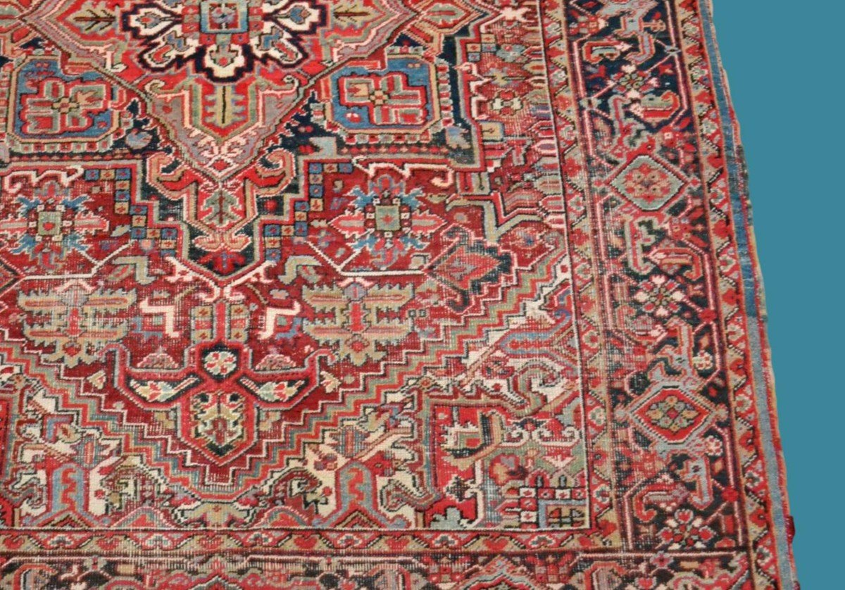 Rare Old Meina, Heriz Type, 215 X 277 Cm, Hand-knotted Wool, Persia Around 1900, Kadjar Dynasty-photo-6