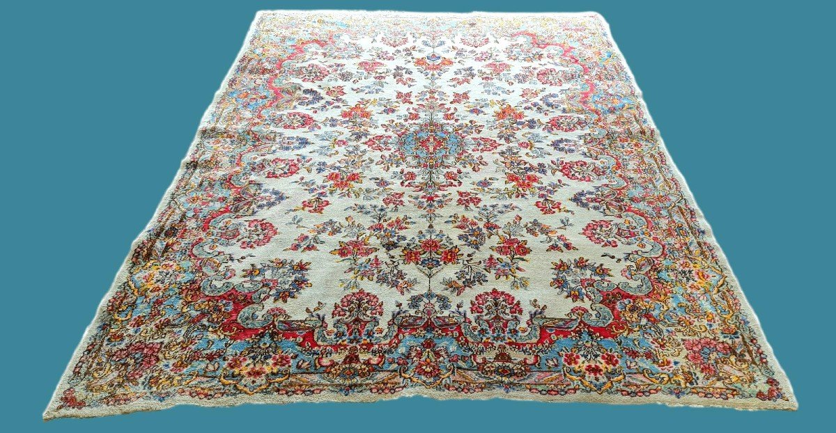 Tapis Kirman Lavar ancien, 224 x 334 cm, laine Kork nouée main en Iran vers 1930, très bel état-photo-2